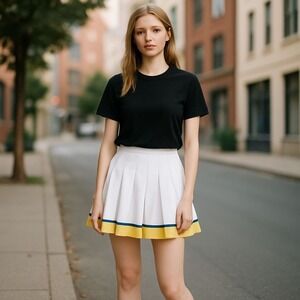 Lily's Beverly Hills 80's Pleated Mini Skirt White Yellow Tennis‎ Cheerleader 10